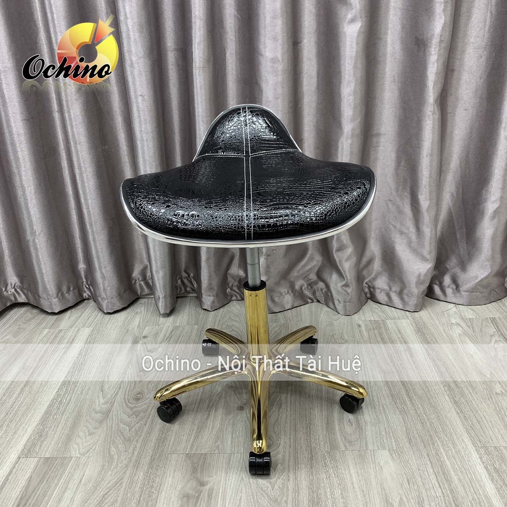 Ghế Makeup, Ghế Xoay Spa Phun Săm Mẫu Da Cá Không Tựa Bánh Xe Chân Vàng Sao Cao Cấp (Hàng có SẴn)