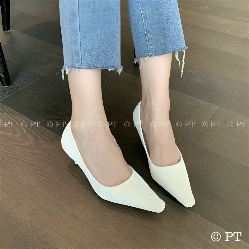 pt Giày Cao Gót Nhú 5p Da Trần Chỉ 7am Đế Dẻo Mềm Êm Fullbox Cao Cấp