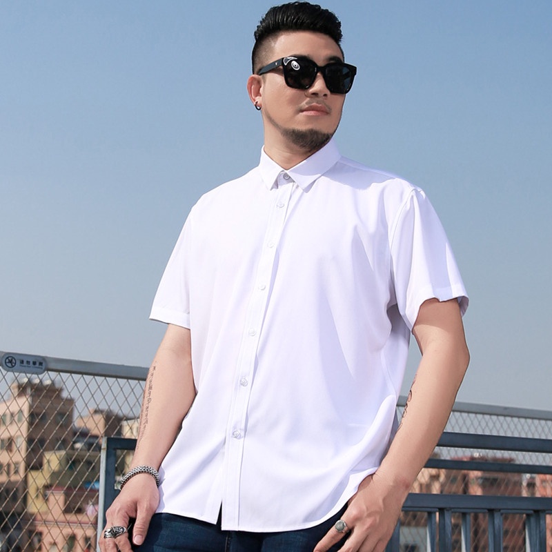 Áo Sơ Mi Đen Tay Ngắn Dáng Rộng Có Size Lớn 60-175KG Thời Trang Mùa Hè Cho Nam Giới