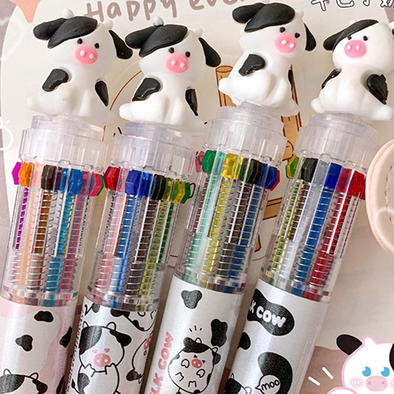 Bút Bi Hình Động Vật Hoạt Hình Nhiều Màu Sắc Kèm 10 Ngòi Thay Thế