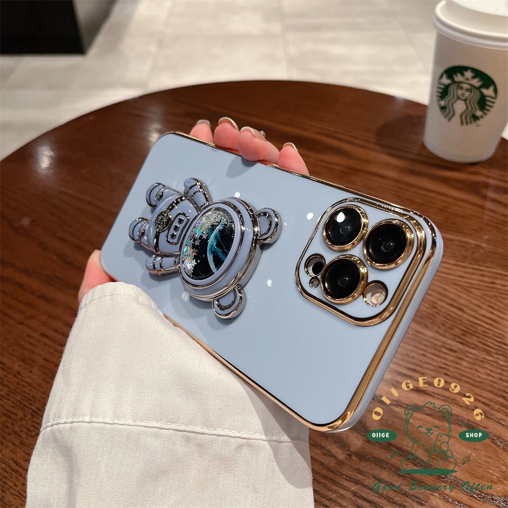 Ốp Điện Thoại TPU Kim Tuyến Nước Mạ Điện Họa Tiết Gấu Cho Iphone14 13 12 11Pro Max Xs Xr 8 7Plus