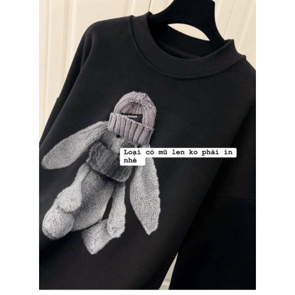 Áo nỉ Moschino thỏ mũ len nổi