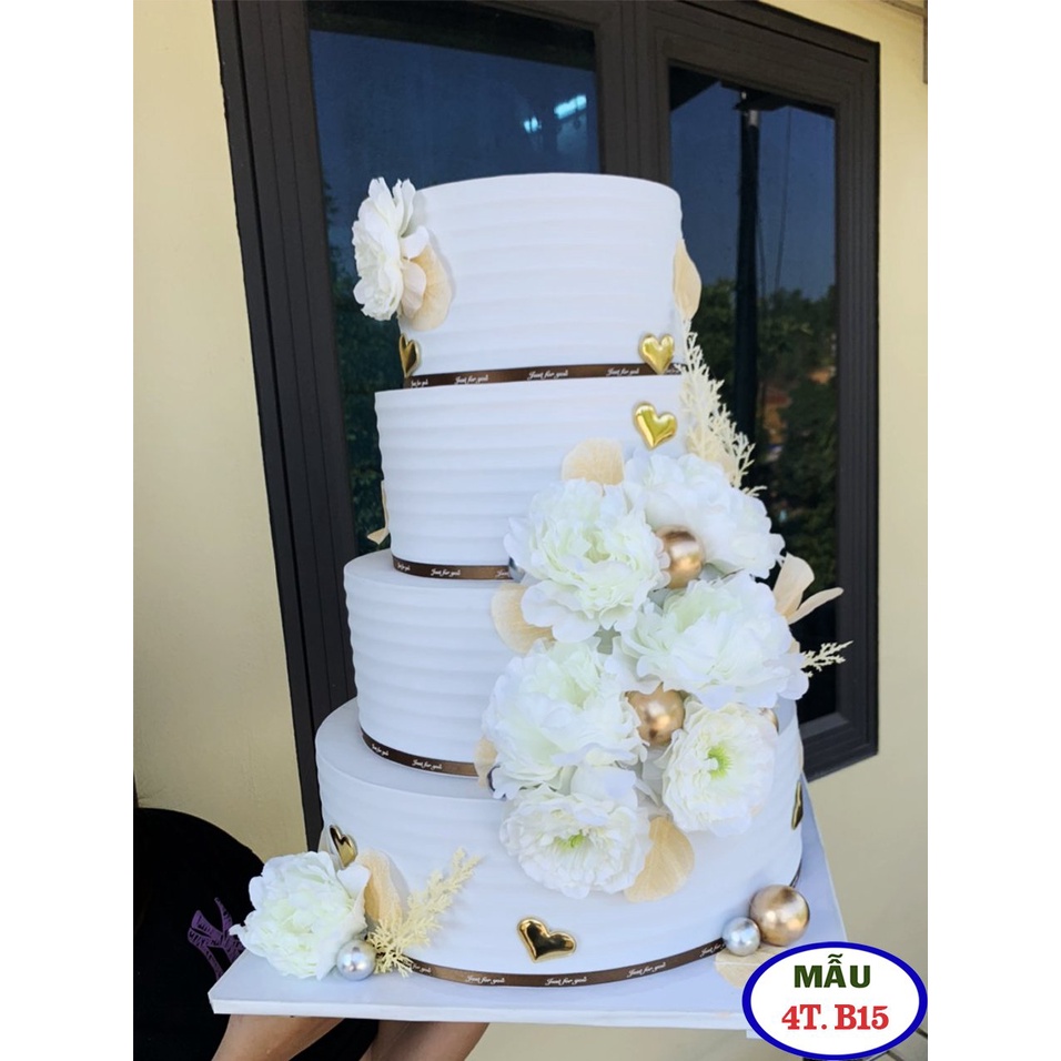 mô hình bánh cưới 4 tầng sang chảnh hiện đại, bánh kem giả cực đẹp