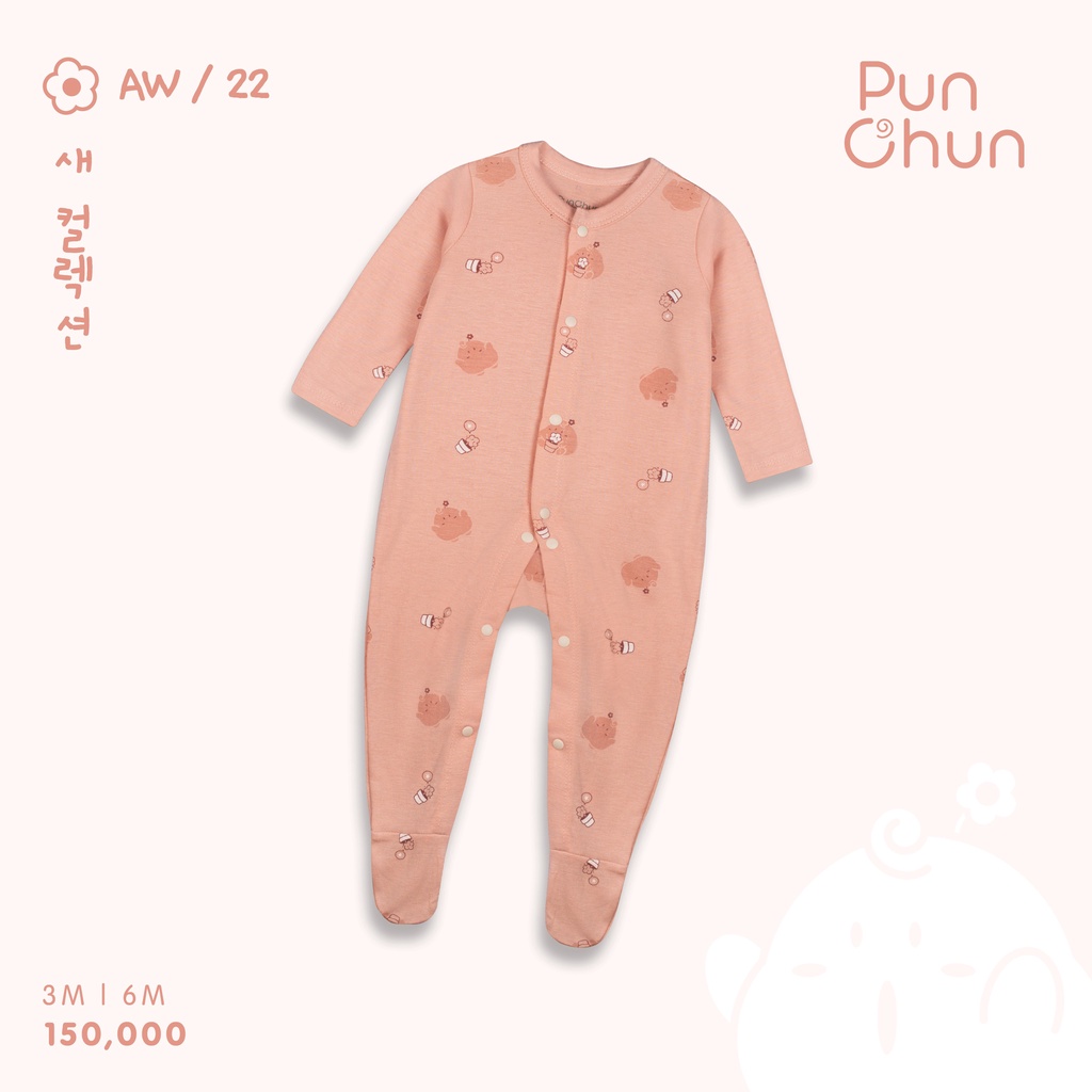 Punchun- Body Punchun dài tay cúc giữa cho bé sơ sinh đến 6 tháng AW2022D06
