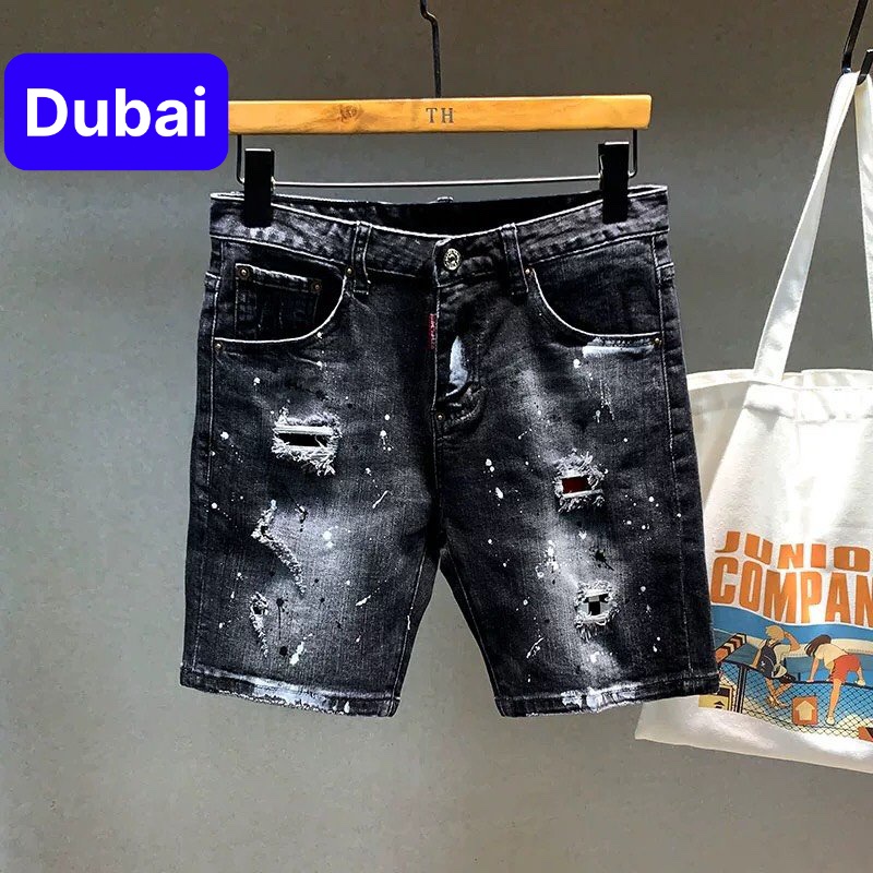 QUẦN SHORT JEAN NAM CHẤT VẢI ĐEN VẨY SƠN, QUẦN SOT JEAN NAM ĐẸP HOT TREND 2022 - DUBAI FASHION