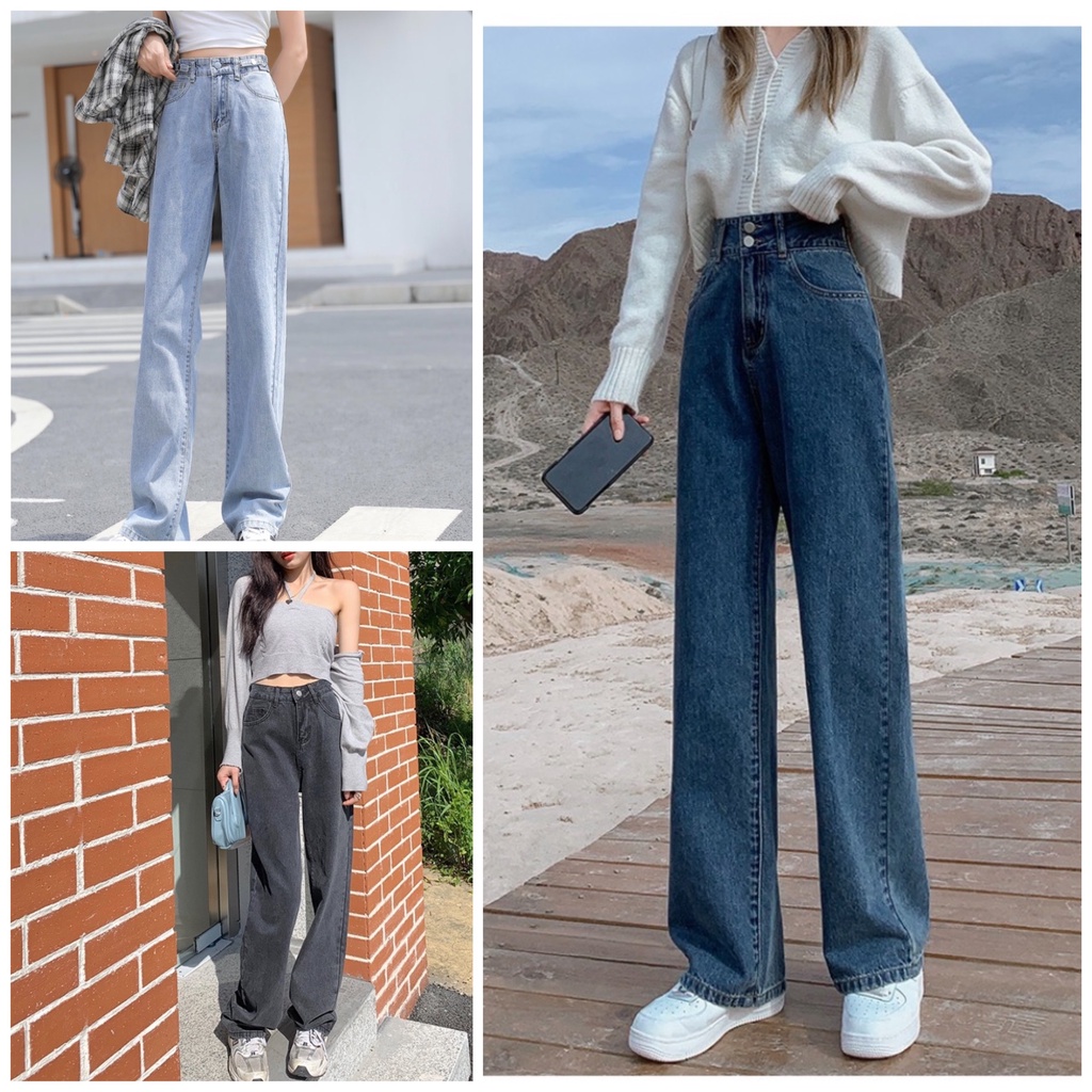 Quần bò nữ, Quần Baggy jean nữ lưng cao phong cách, Cạp quần cao vừa phải chất mịn đẹp Outtfiters