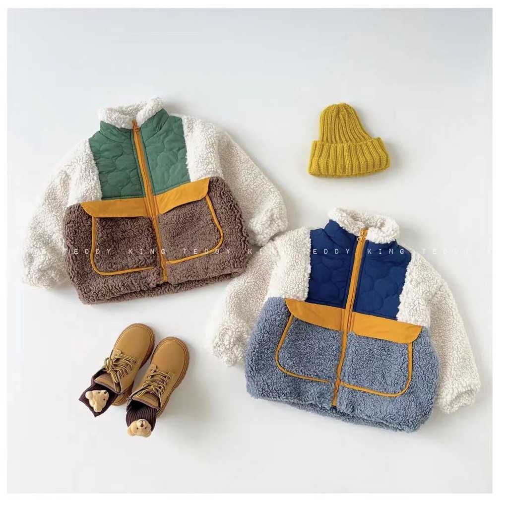 Áo Khoác Cotton Lót Lông Cừu Dày Dặn Phong Cách Thu Đông Mới Cho Bé Trai