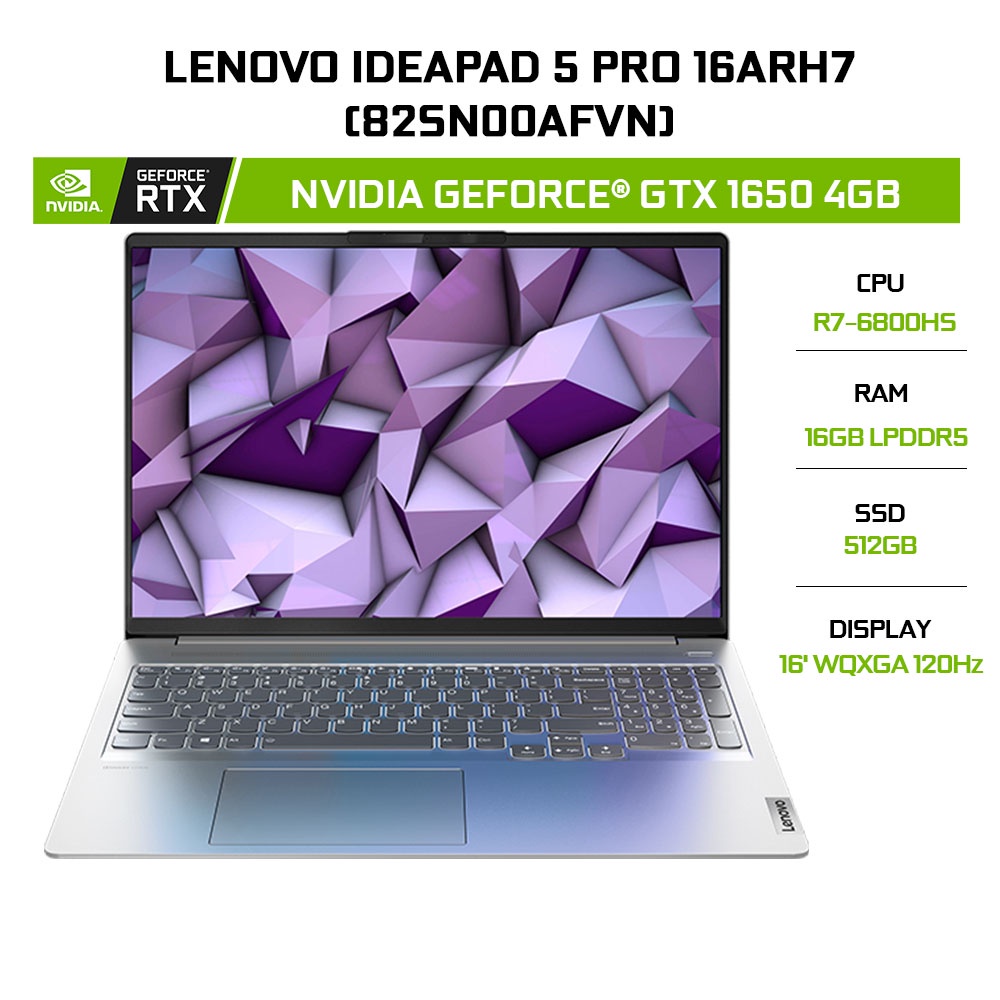 Laptop Lenovo deaPad 5 Pro 16ARH7 82SN00AFVN R7-6800HS 16G 512G ® GTX 1650 4G