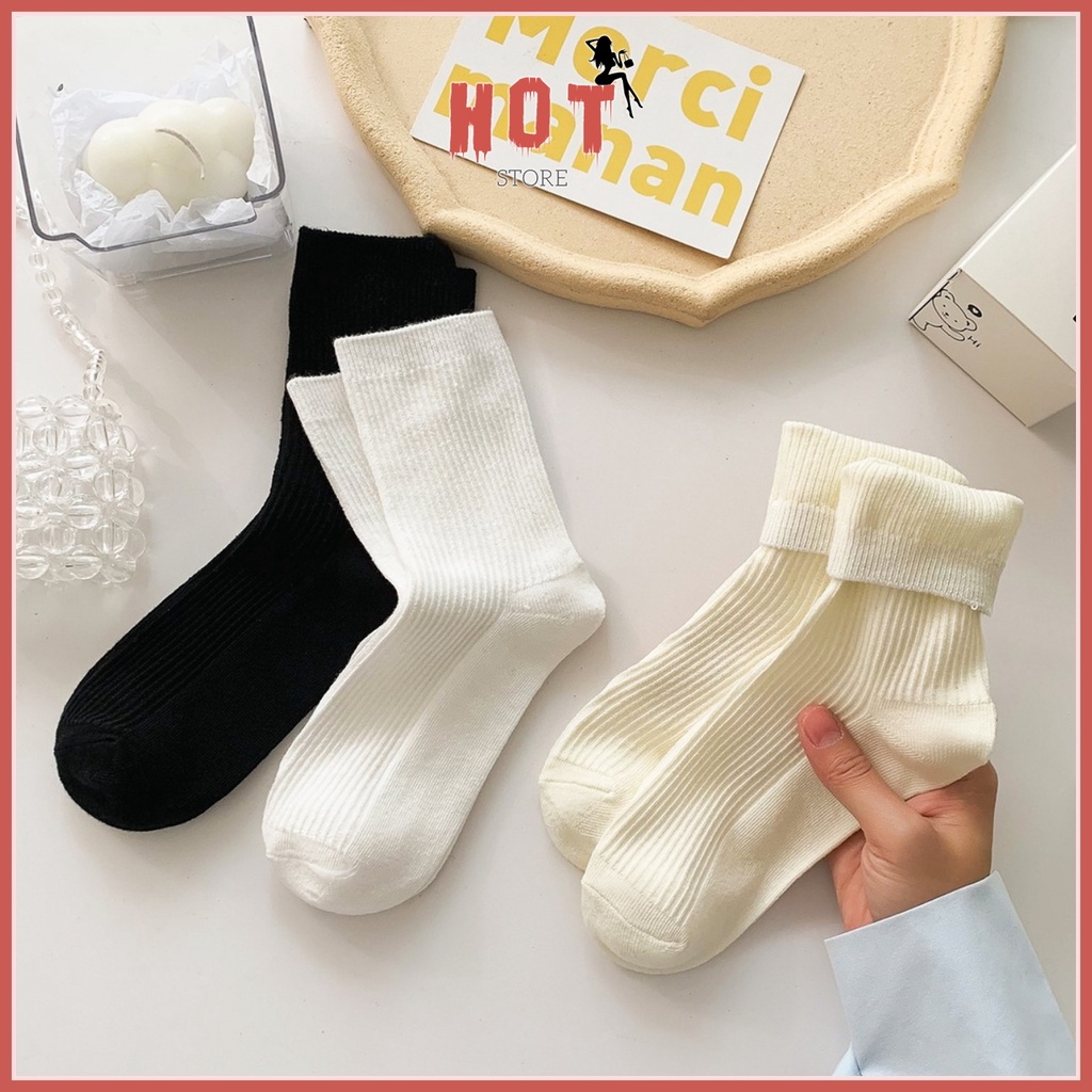 Tất cổ cao nữ nam chất liệu cotton co giãn 4 chiều, vớ nữ phong cách Hàn Quốc dễ phối đồ - Hot Store
