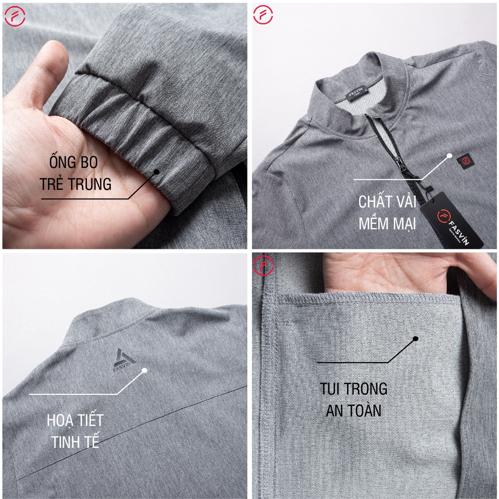 Bộ quần áo gió nam FASVIN BC22543.SG vải thể thao cao cấp 01 lớp hàng chính hãng