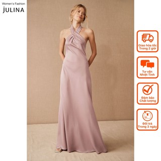 Đầm maxi cổ yếm satin màu hồng đậm sang trọng dự tiệc Julina - jf688 SIZE 6