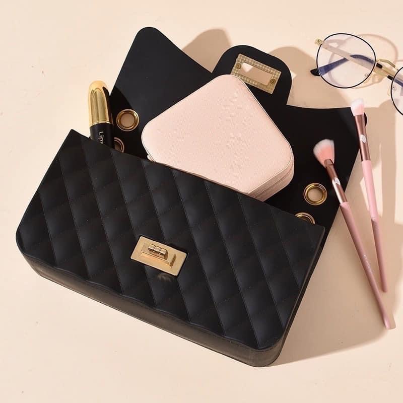 Hộp Đựng Trang Sức, Hộp Đựng Nữ Trang Chất Liệu Giả Da Có Khóa Kéo Thiết Kế Nhỏ Gọn Tiện Dụng