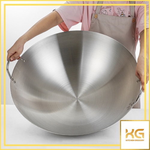 Chảo inox nhám 2 quai chống dính 45cm 50cm 55cm 60cm (không dùng được bếp từ)