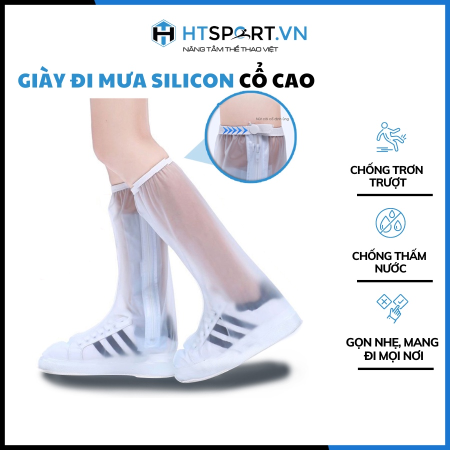 Ủng Đi Mưa Nam Nữ, Bọc Giày Silicon Cổ Cao Có Khóa, Nút Cố Định, Đế Chống Trơn Trượt, Không Thấm Nước