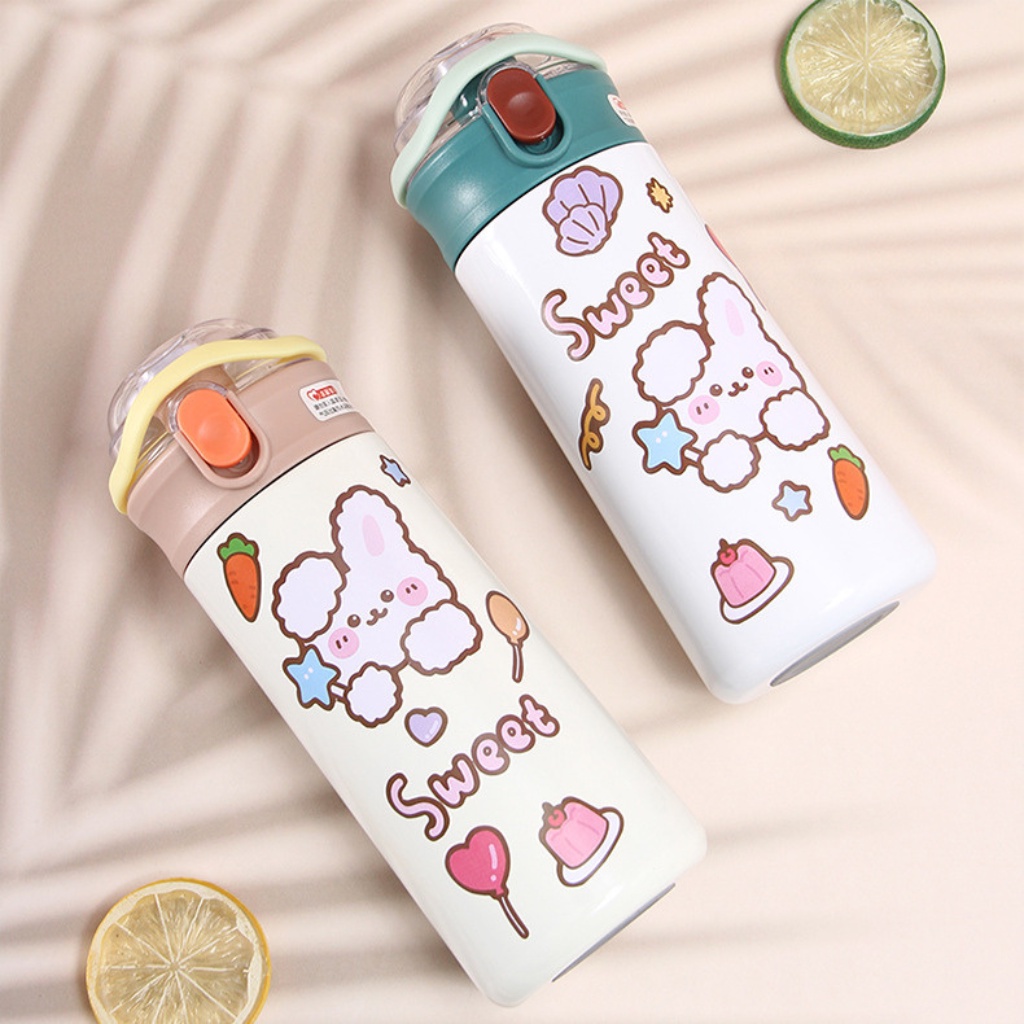 Bình giữ nhiệt CARTER inox 304 đựng nước có ống hút siêu dễ thương mang đi học/ đi làm/thể thao cao cấp tặng kèm sticket