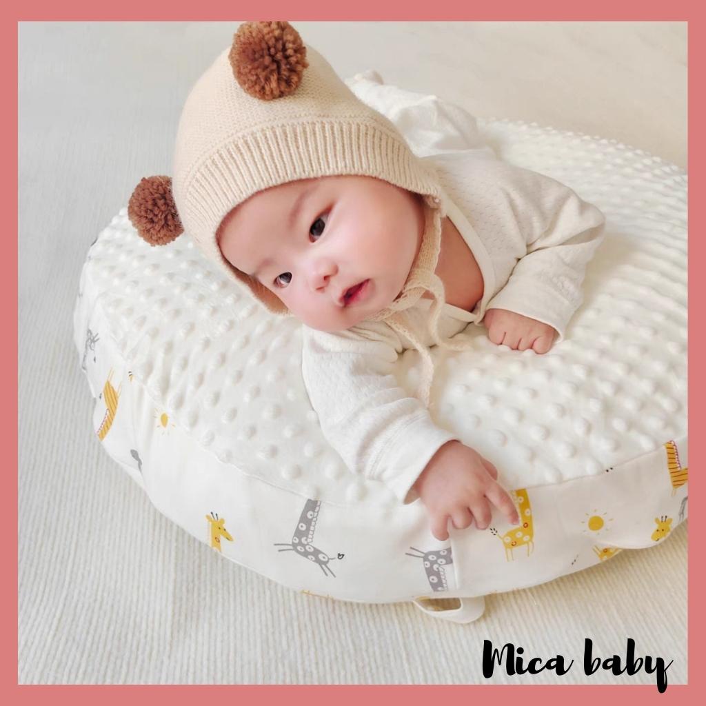 Mũ len màu trơn thiết kế dây buộc đính cục bông thời trang thu đông cho bé ML204 Mica baby