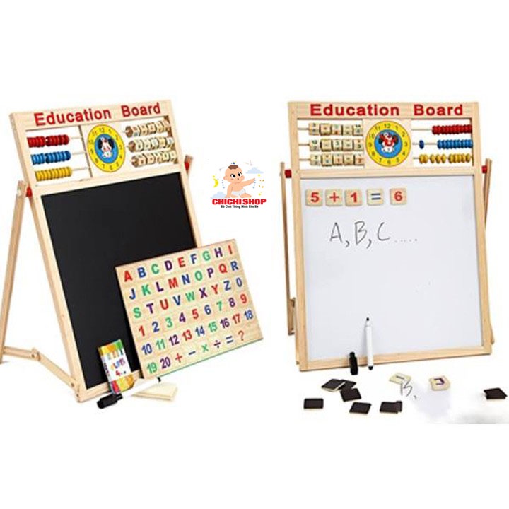 Bảng Vẽ Nam Châm Đa Năng 2 Mặt Bằng Gỗ Tặng Kèm Bút và Phấn Cho Bé Ghép Chữ Cái-Số Đếm-Học Viết-Vẽ