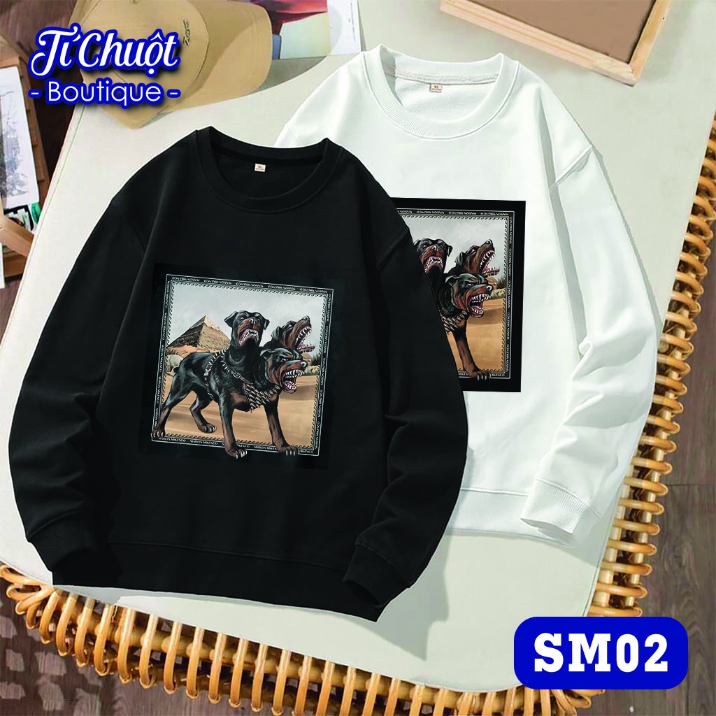 Áo sweater mikenco cerberus, áo tay dài nỉ bông mikenco chó 3 đầu nam nữ form rộng thu đông