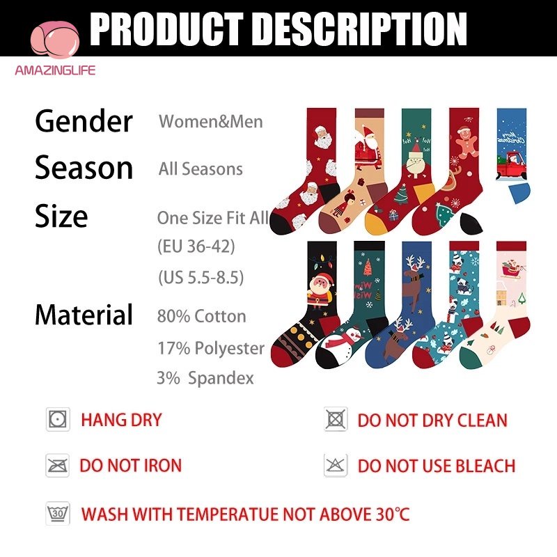 1 Đôi Vớ Cotton Cổ Vừa In Họa Tiết Giáng Sinh Hoạt Hình Thời Trang Thu Đông Cho Nam Và Nữ