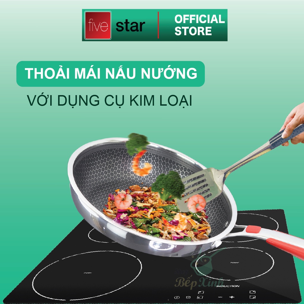 Chảo sâu lòng 3 lớp đáy liền inox 304 bếp từ tổ ong BlackCube Fivestar 24cm quai bọc silicon chống nóng, chống trầy xước