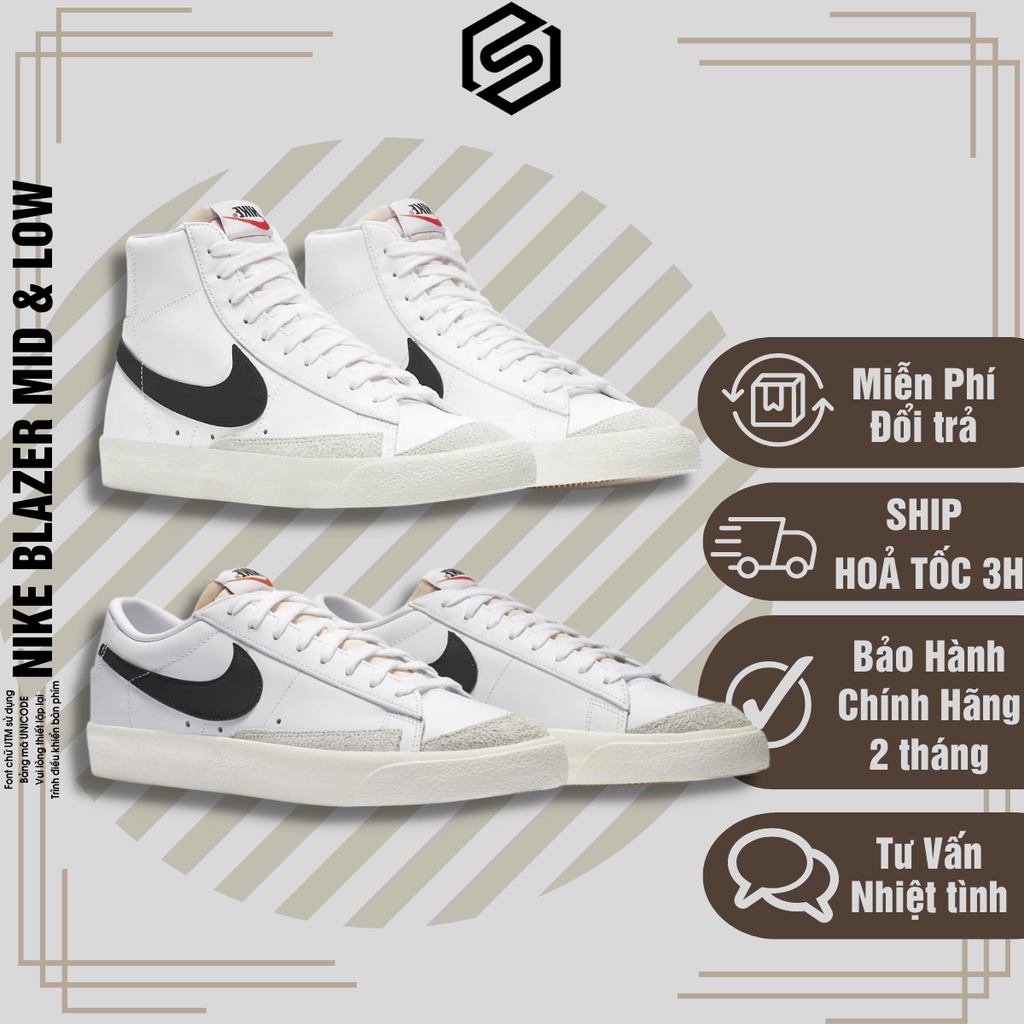 Giày Nike Blazer, Nike Mid Blazer Vintage 77 Auth- Giày Thể Thao Cổ Cao Dáng Classic
