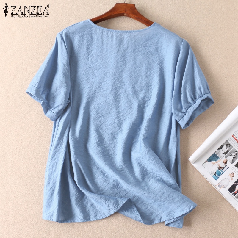 Áo nữ ZANZEA tay ngắn cổ chữ V thời trang cổ điển