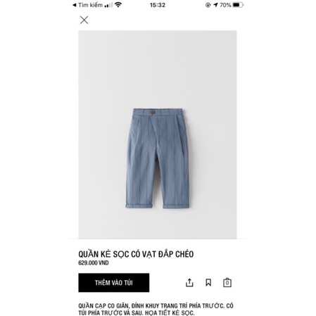 Quần xuông cúc lệch Zr bé trai kẻ sọc dư xịn siêu Tây.