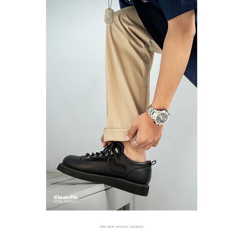 MADEN Giày Da Mũi Tròn Màu Trơn Phong Cách Retro Nhật Bản 2022 Cho Nam
