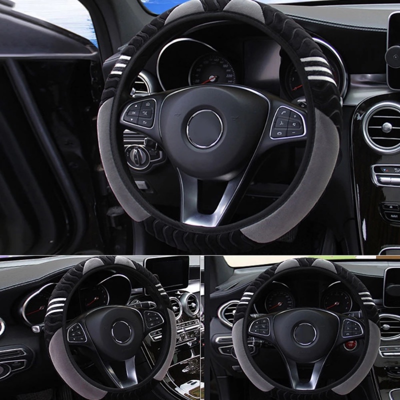 Vỏ Bọc Vô Lăng Xe Hơi 37-38cm Bằng Vải Lông Co Giãn Ấm Áp Chống Trượt Hình Quái Vật Nhỏ