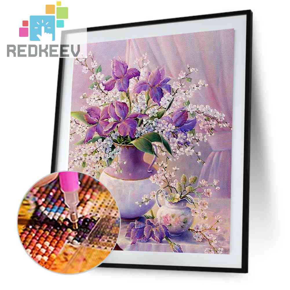 Bộ Tranh Đính Đá 5D Tự Làm Hình Chậu Hoa Lãng Mạn