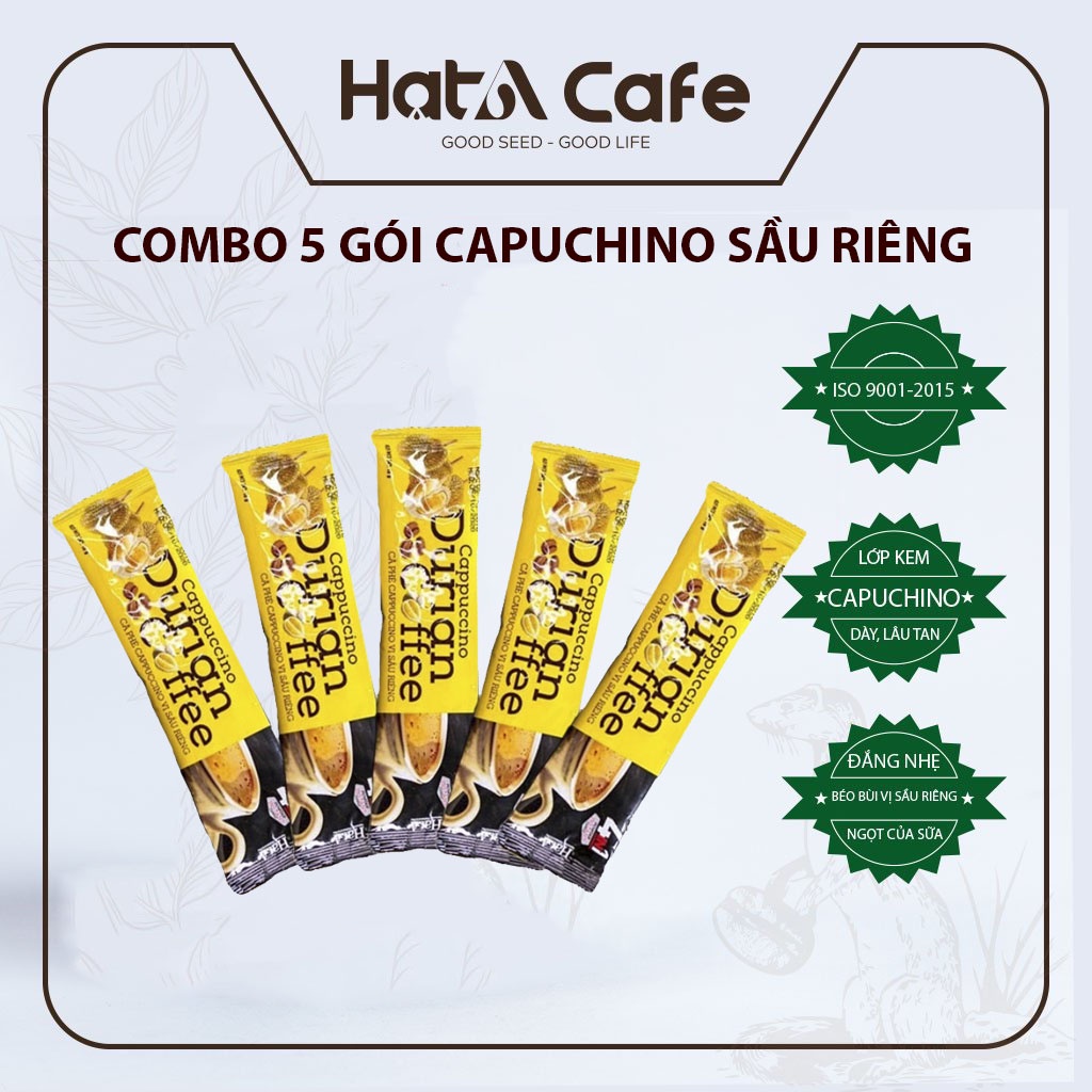 Combo 5 gói cà phê Cappuccino Sầu riêng 4in1 vị sầu riêng tự nhiên
