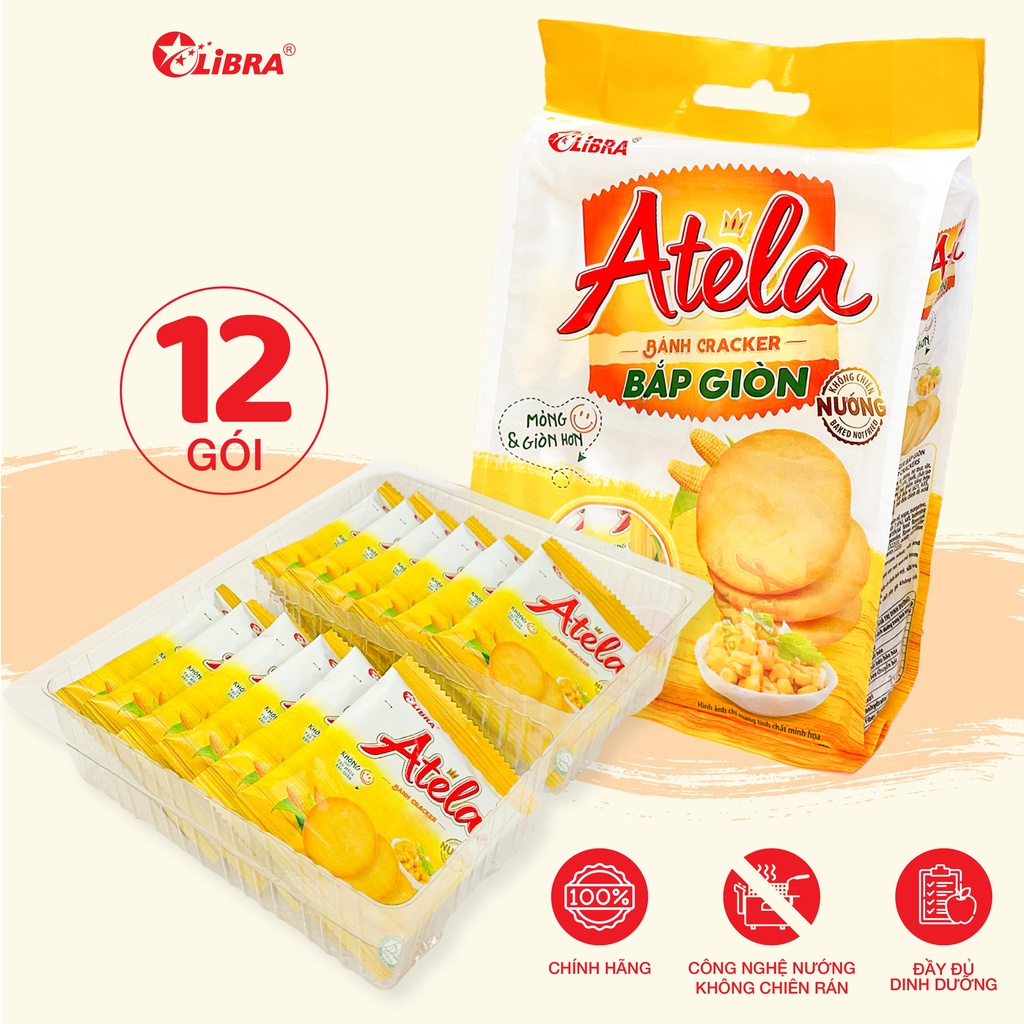 Bánh cracker bắp mặn LIBRA vi ngô giòn đồ văn vặt dinh dưỡng healthy bánh quy Atela lễ tết gói 228gr