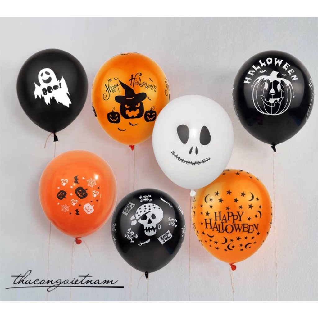 Bong Bóng Cao Su Bộ Halloween Ma Quái Bí Ngô nhện Đầu Lâu Bong Bóng In Hình Bóng Bay Halloween Trang Trí
