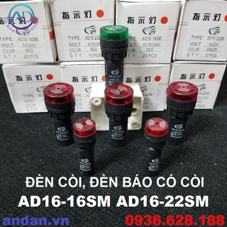 Đèn báo có còi, còi cảnh báo phi 16 phi 22, đèn báo nguồn có còi ad16-16sm ad16-22sm