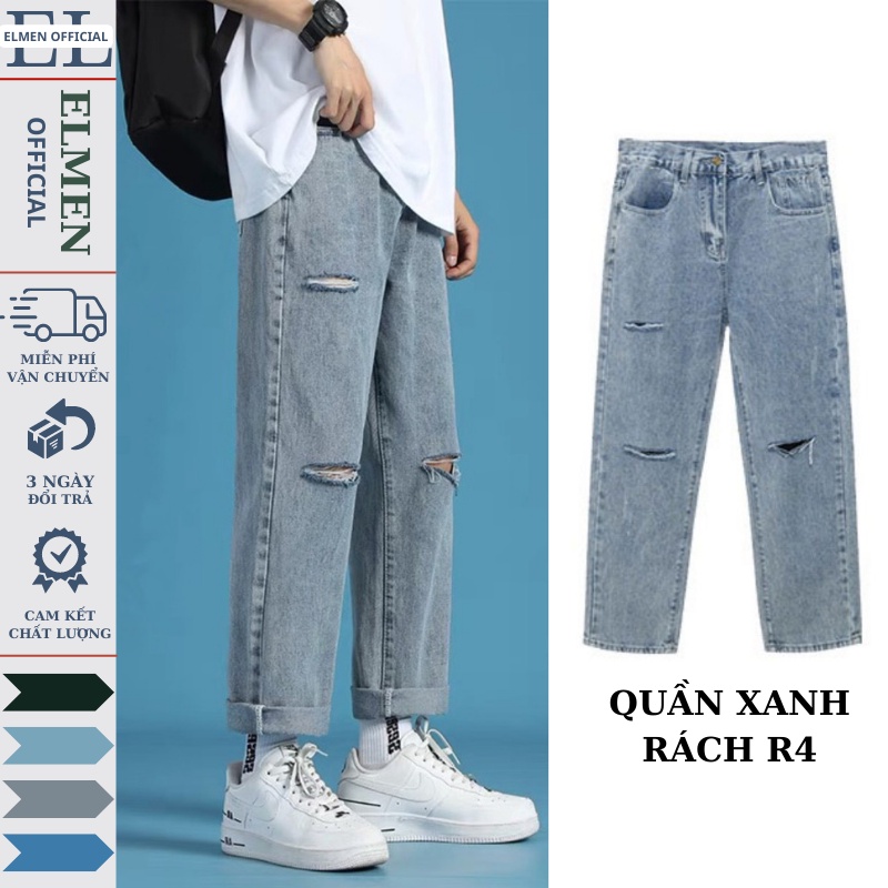 Mua Quần jean nam rách gối gấu đen ống suông rộng RG01 chất bò cao cấp ...