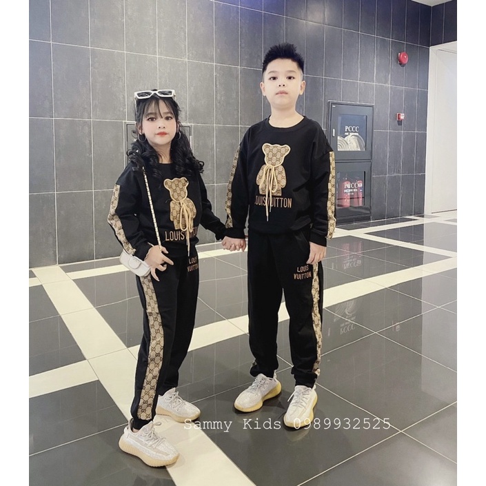 Bộ Nỉ Gấu Thu Đông Gu cho bé Trai Gái size đại 17-41kg khoẻ khoắn cá tính