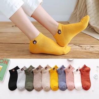 Set 10 đôi tất gấu cổ ngắn họa tiết brown tặng kèm túi đựng dễ thương.