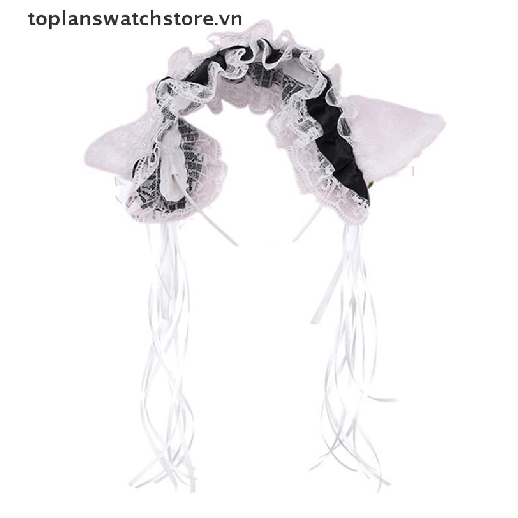 Băng Đô Tai Mèo Phối Ren Và Ruy Băng Hóa Trang