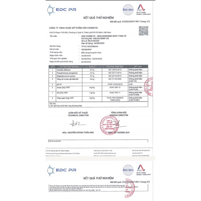 Kem Body Dưỡng Trắng Dưỡng Ẩm Da Her Cosmetic, Body TREATMENT, RETINOL, NIACINAMIDE, ALPHA  ARBUTIN, Xoá Mờ Thâm Sạm