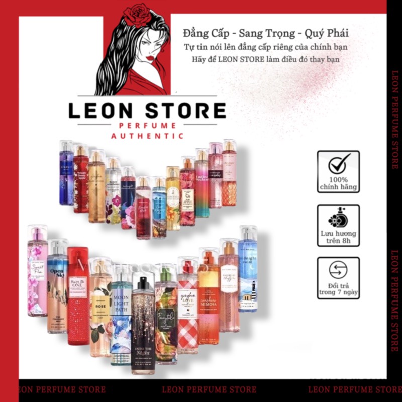 💎LEON💎 ( NEW ALL mùi 2022 ) Xịt thơm toàn thân Body Mist Bath and Body Works ( AUTHENTIC -FULL ) 236ml FULL