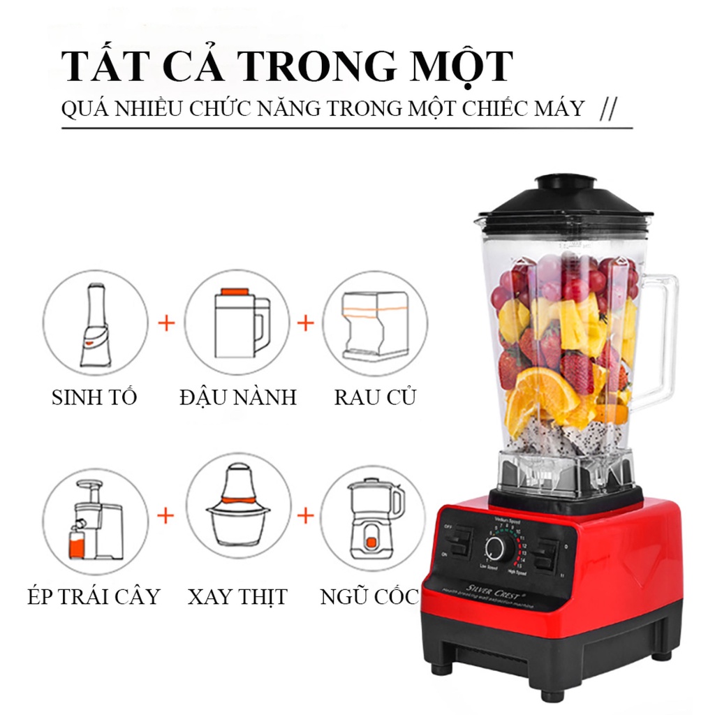 Máy xay sinh tố công nghiệp KAW - Hàng Chính Hãng, Công Suất 5500W, Lưỡi Dao Thép Chống Gỉ