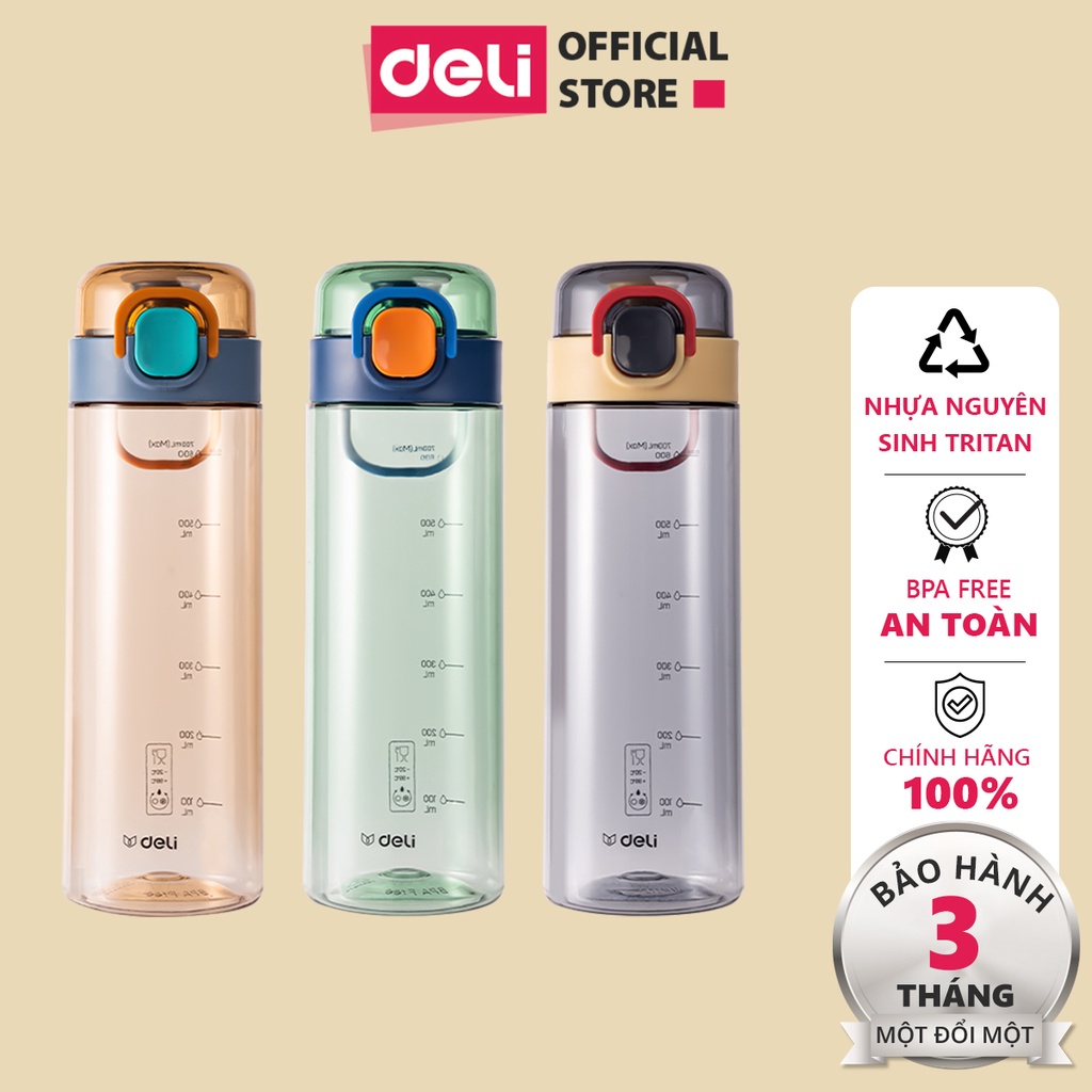Bình nước thể thao Deli - chất liệu nhựa TRITAN AN TOÀN, BPA FREEE, dung tích 600ml nhiều màu