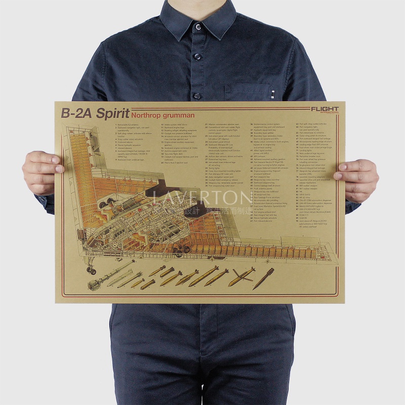 Poster Hình Máy Bay Chiến Đấu series-B2A-Spirit Bằng Giấy kraft 51x36cm Treo Tường Trang Trí