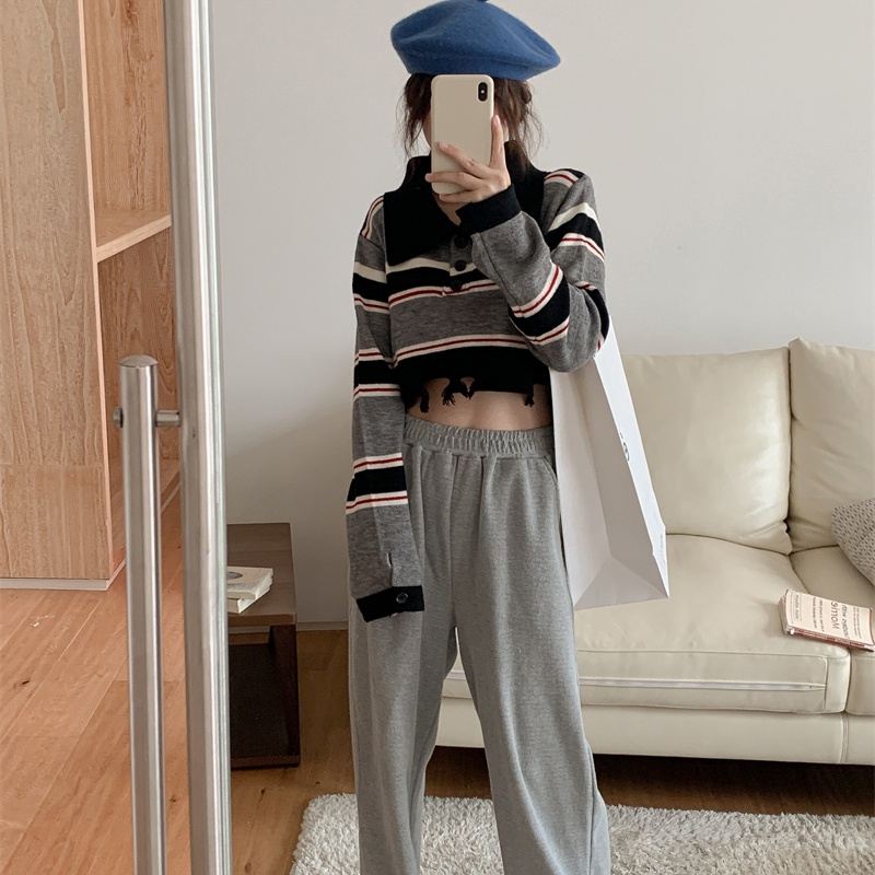 SUXI Áo Sweater Dệt Kim Tay Dài Hở Rốn Thời Trang Thu Đông Phong Cách Vintage