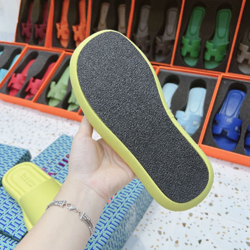 v Dép Quai Ngang Đế 3p Xanh Hồng Da Thật Mềm Êm Fullbox Cao Cấp