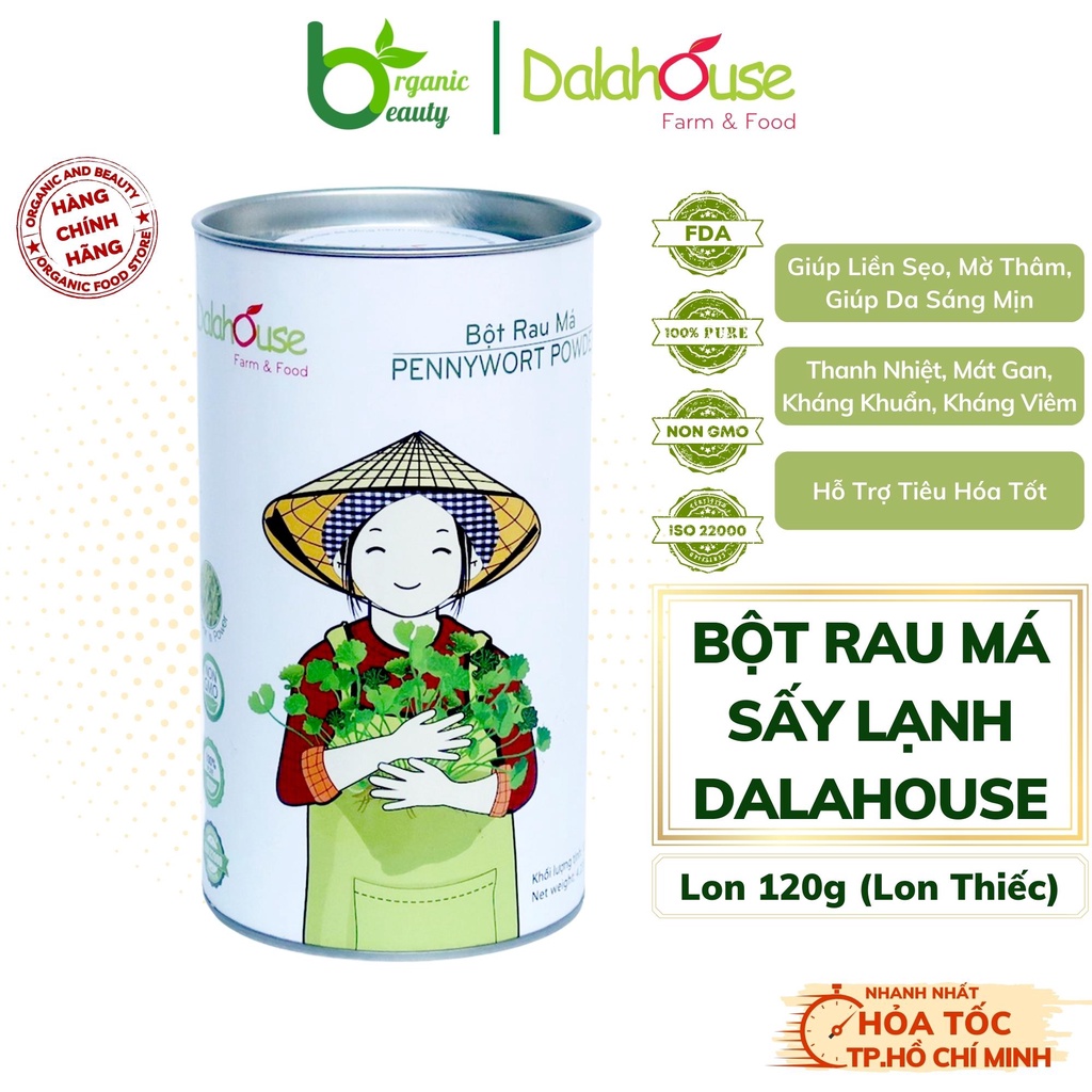 Bột Rau Má Dalahouse - Bột Rau Má Hữu Cơ Nguyên Chất Sấy Lạnh Dalahouse - Lon 120g