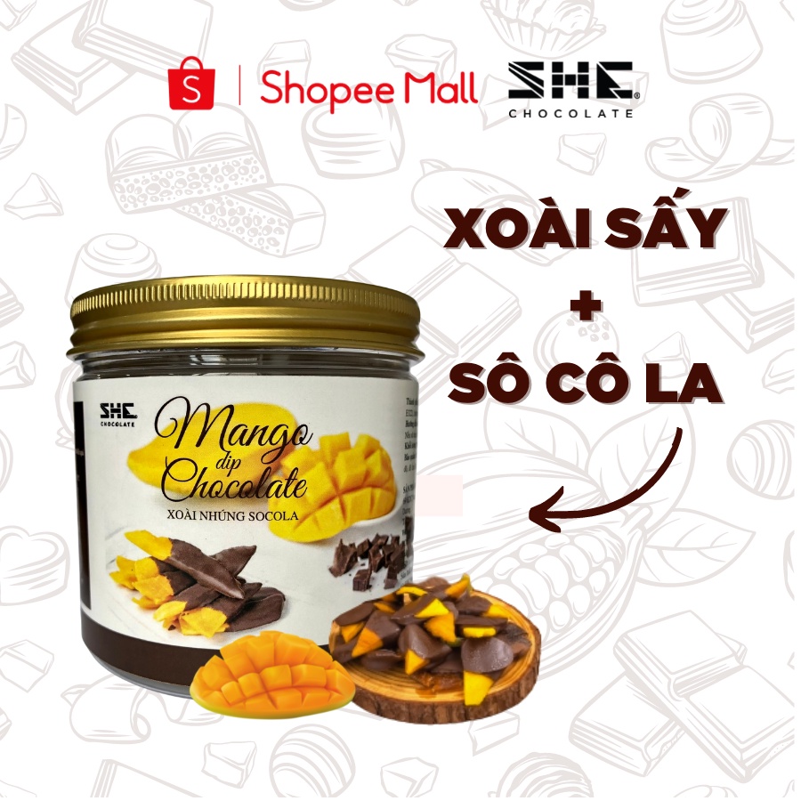 Xoài nhúng Socola - Hủ pet 120g - SHE Chocolate - Bổ sung năng lượng. Quà tặng người thân, dịp lễ, thích hợp ăn vặt