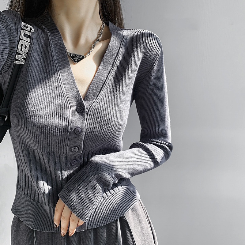 Áo Khoác Cardigan Dệt Kim Mỏng Tay Dài Cổ Chữ V Phong Cách Retro Mỹ Cho Nữ