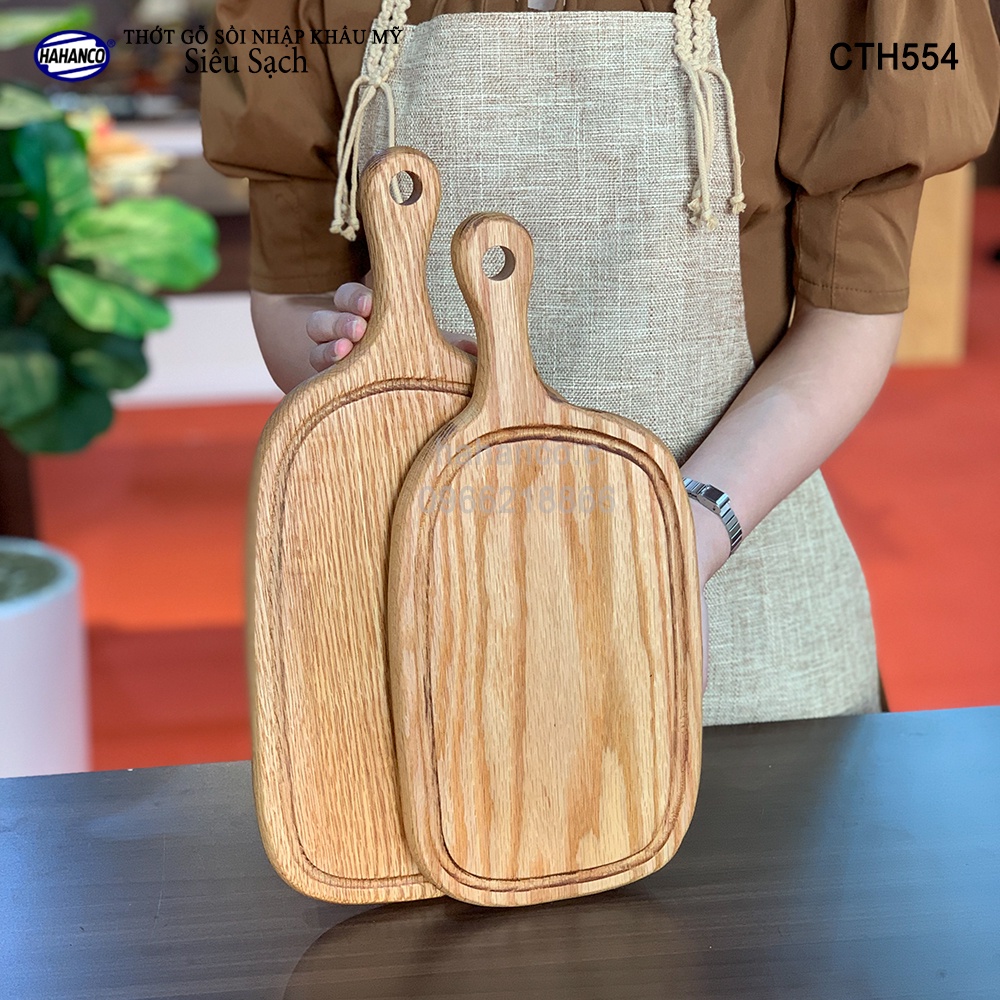 Thớt Tay Cầm Cỡ Lớn Gỗ Sồi HAHANCO Nhập Khẩu Mỹ Có Rãnh Bao Quanh/ Trang Trí- CTH554