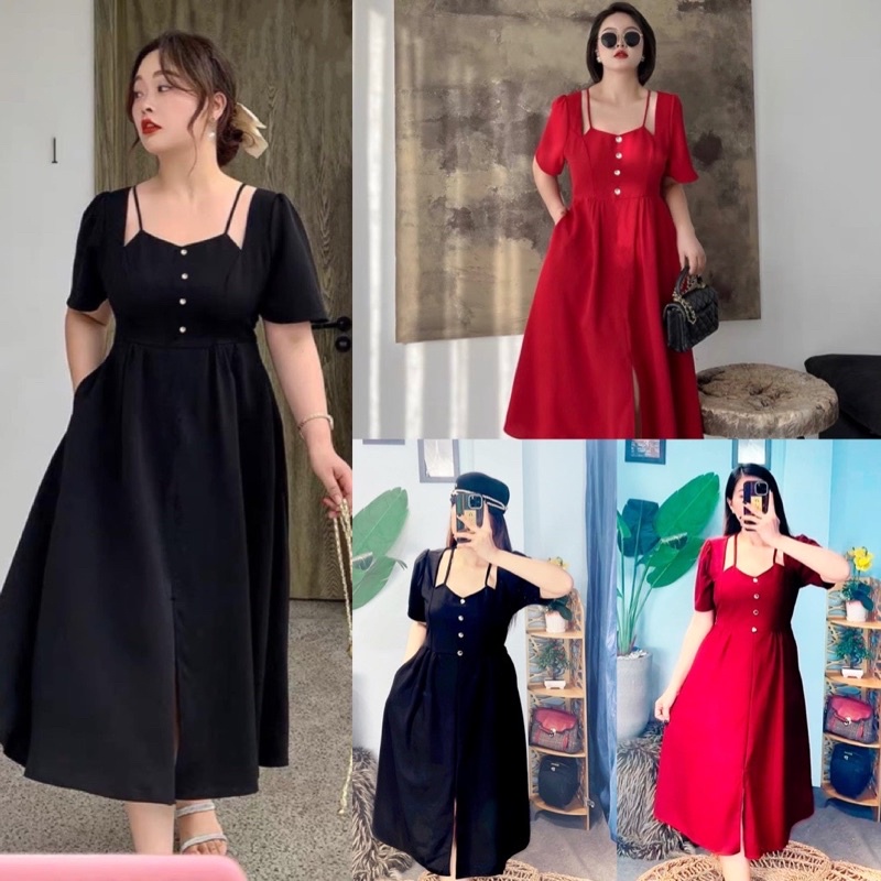 Đầm Maxi xẻ có túi Bigsize 60-90 ký, thời trang nữ dành cho khách ngoại cỡ